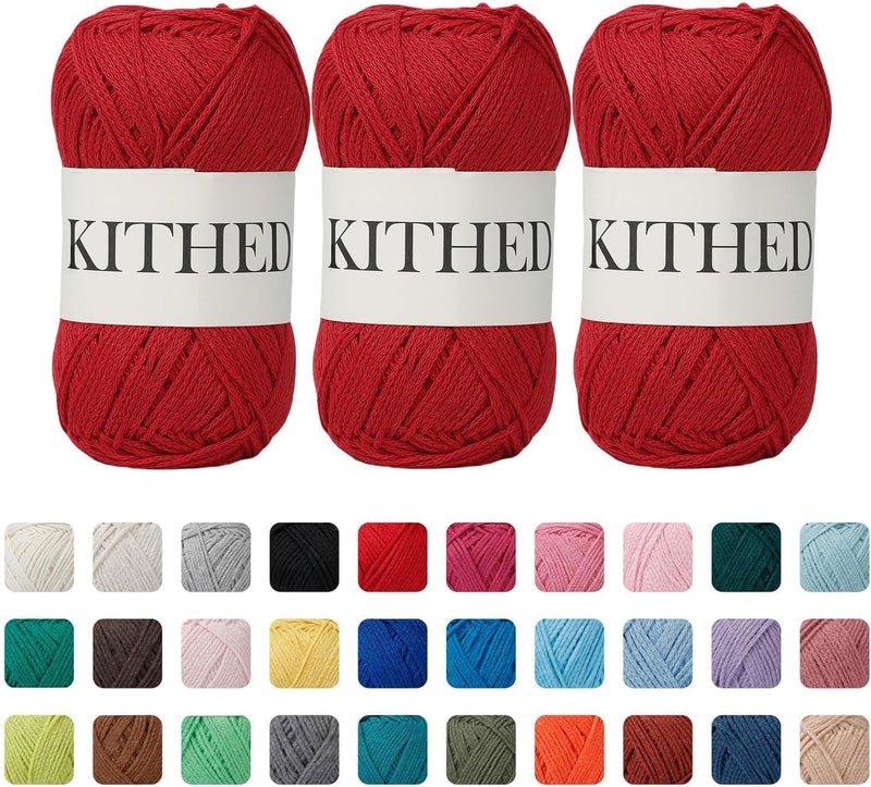 KITHED Cotton Yarn，10.5oz，526yard，3 Pack ，Soft Yarn for Crocheting and Knitting (05 Red) - Image 1